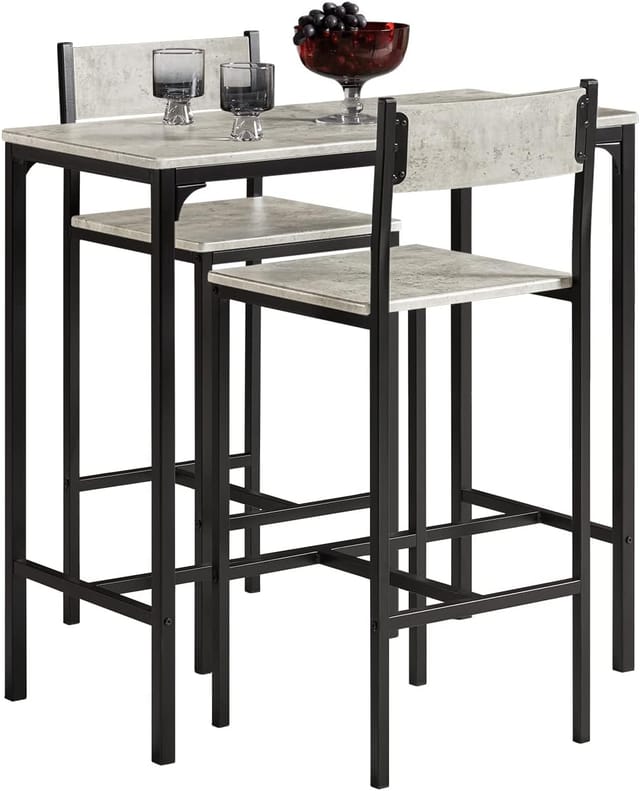 SoBuy Essgruppe Bartisch Set Esstisch mit 2 Stühlen Grau-Schwarz OGT03-HG