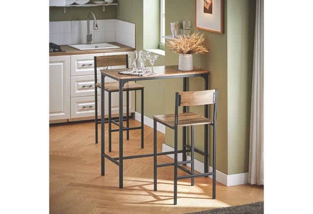 SoBuy Essgruppe Bartisch Set Esstisch mit 2 Stühlen Braun-Schwarz OGT03-XL