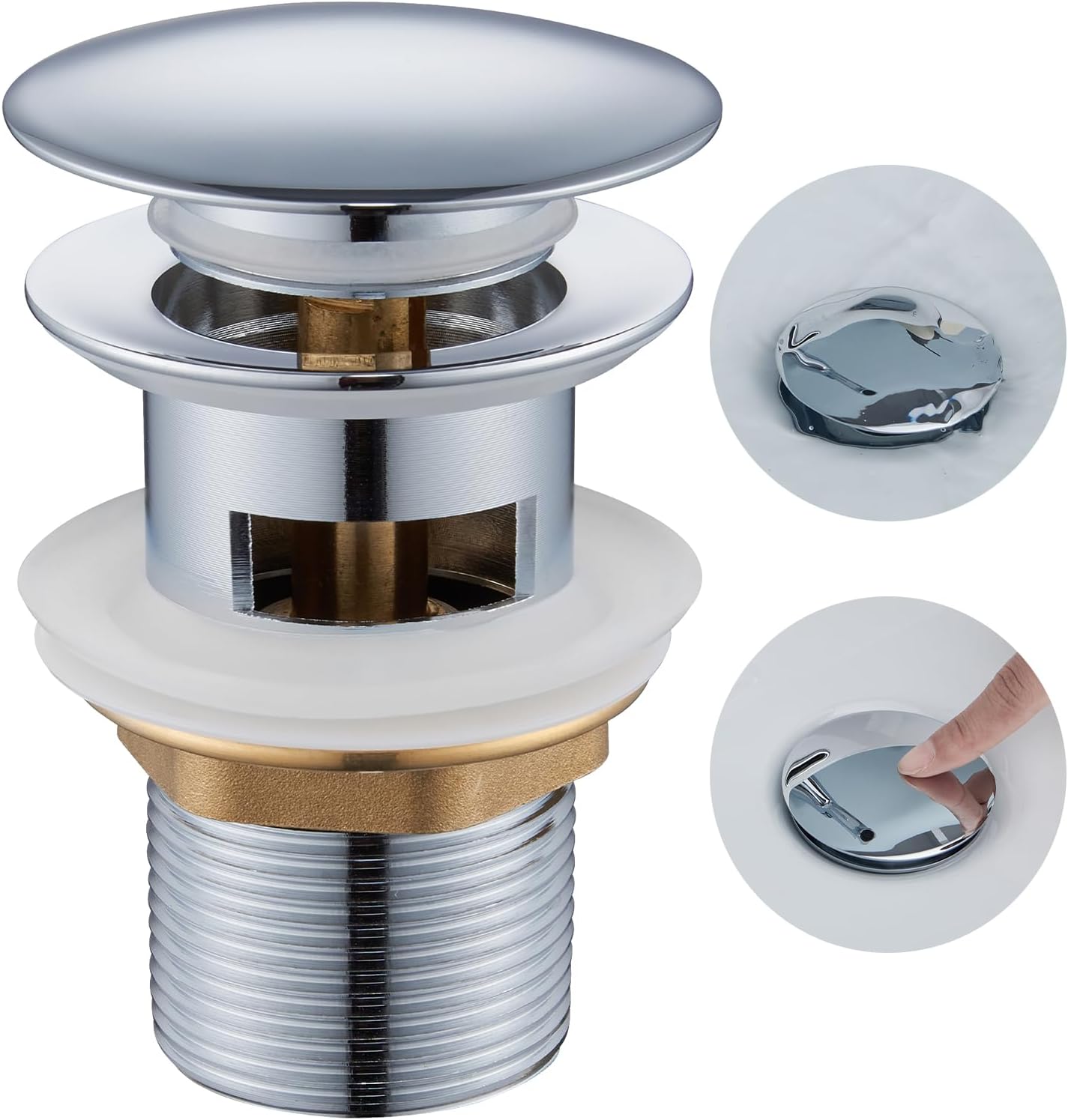 Ablaufgarnitur Aus Chrom Mit Überlauf, Click-clack-pop-up-system Für Badezimmer Universelle 1¼"-ablaufgarnitur Aus Messing, Verstopfungsfrei Und Einfach Zu Montieren