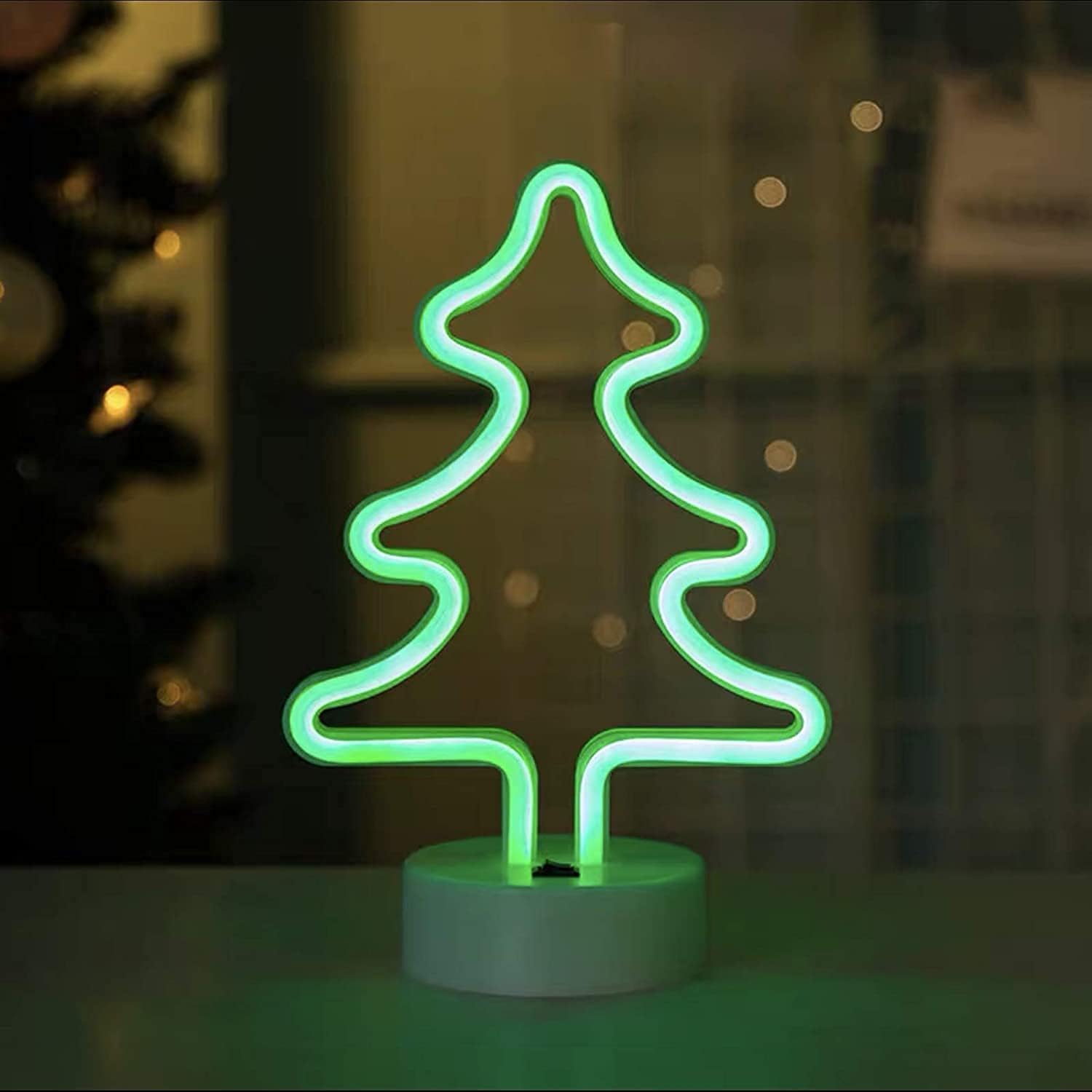Neon-weihnachtsbaum-nachtlicht Mit Sockel Batteriebetriebene, Grüne Led-neonlampe Mit Usb-anschluss Für Hochzeiten, Geburtstage, Kinderzimmerdekoration, Freunde Und Als Geschenk