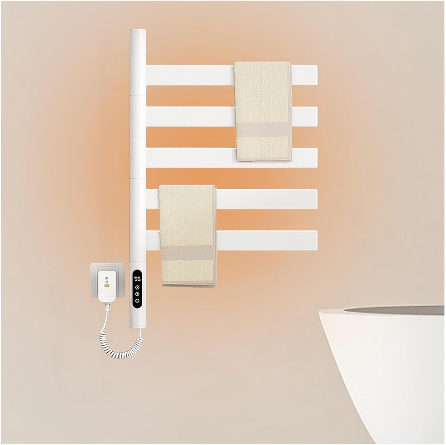 Elektrischer Handtuchwärmer, 180° Drehbar, Mit Led-anzeige, Timer Und Einstellbarer Temperatur, Thermostatgesteuerter Handtuchwärmer Mit Konstanter Temperatur, Weiß