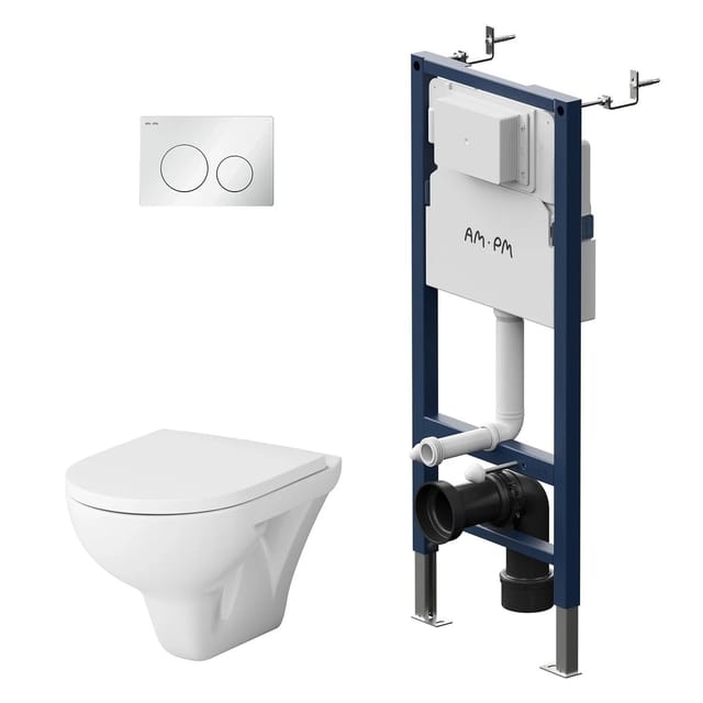 AM.PM WC Set: Wand-WC + Vorwandelement + Drückerplatte Toilette mit Spülkasten Komplett IIS90151.TA1700 Hit Runde