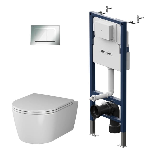AM.PM WC Set: Wand-WC + Vorwandelement + Drückerplatte Toilette mit Spülkasten Komplett IIS90251.FA1700 Func Rechteckig