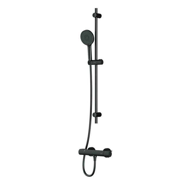 AM.PM Armaturen-Set: Thermostat Duscharmatur und Duschset, Handbrause, Duschstange F428XA46 X-Joy Schwarz