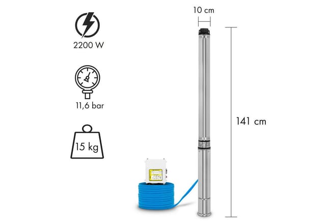 EBERTH 4 Zoll Tiefbrunnenpumpe 2200W 1-1/2 Zoll Förderhöhe max. 112m
