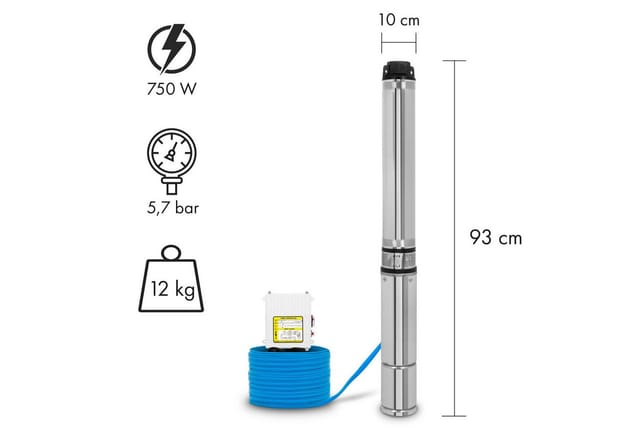 EBERTH 4 Zoll Tiefbrunnenpumpe 750W 1-1/2 Zoll Förderhöhe max. 56m