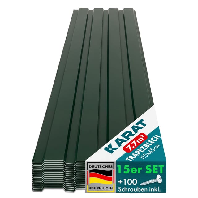 Karat Trapezblech 115 x 45 cm Profilblech Stärke 0.25 mm 15er-Set inkl. Schrauben 7,7 m² Grün