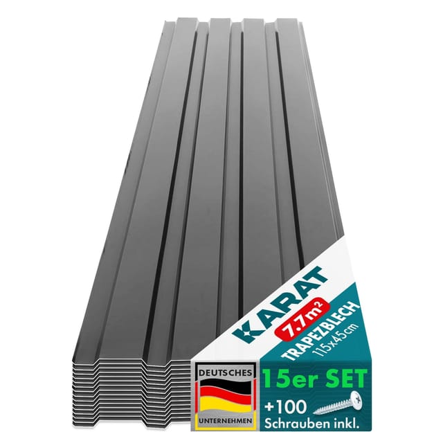 Karat Trapezblech 115 x 45 cm Profilblech Stärke 0.25 mm 15er-Set inkl. Schrauben 7,7 m² Dunkelgrau