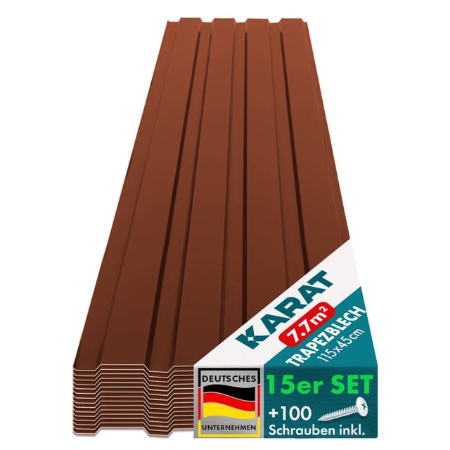 Karat Trapezblech 115 x 45 cm Profilblech Stärke 0.25 mm 15er-Set inkl. Schrauben 7,7 m² Braun
