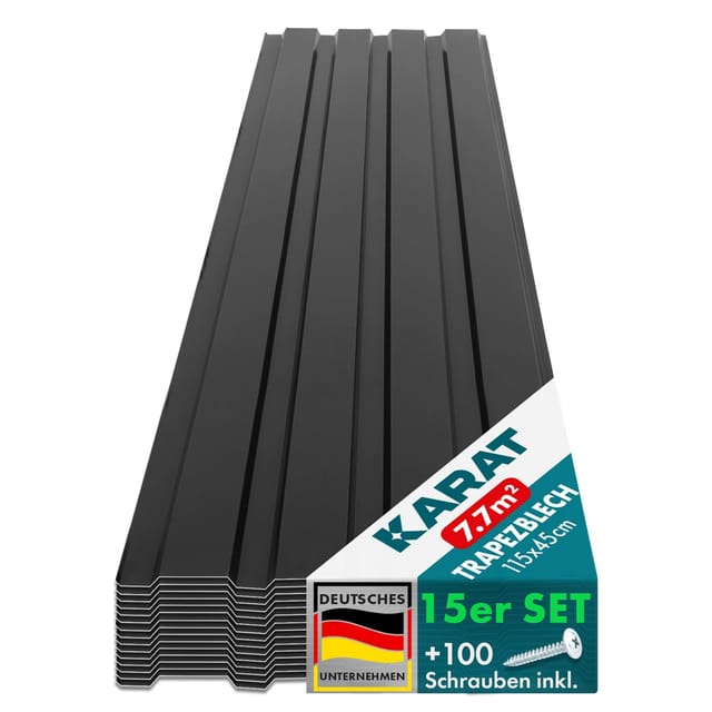 Karat Trapezblech 115 x 45 cm Profilblech Stärke 0.25 mm 15er-Set inkl. Schrauben 7,7 m² Schwarz