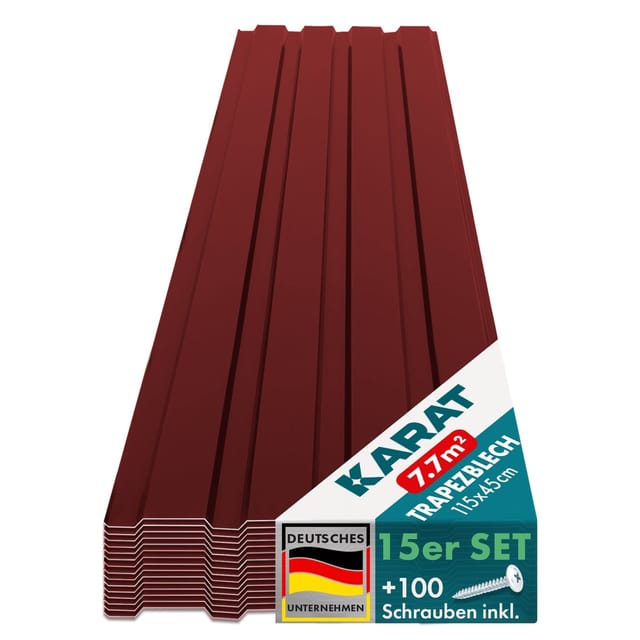 Karat Trapezblech 115 x 45 cm Profilblech Stärke 0.25 mm 15er-Set inkl. Schrauben 7,7 m² Rot