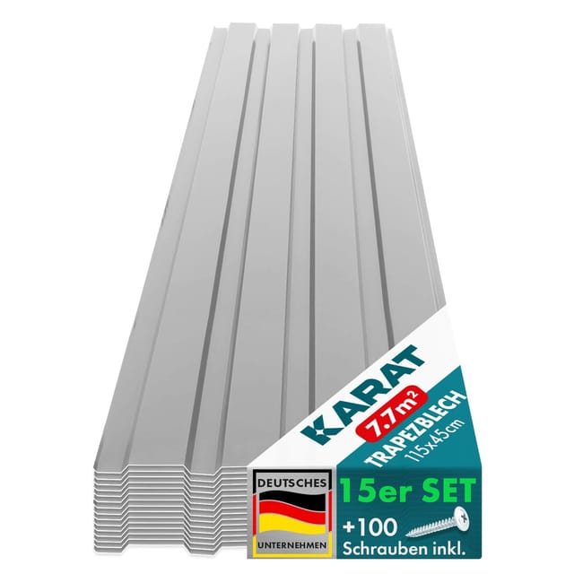 Karat Trapezblech 115 x 45 cm Profilblech Stärke 0.25 mm 15er-Set inkl. Schrauben 7,7 m² Hellgrau
