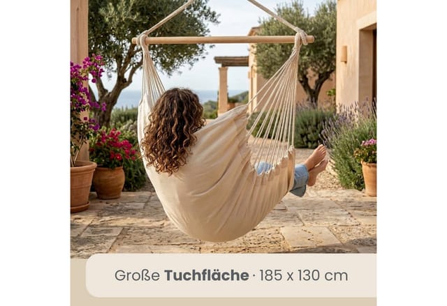 AMANKA Hängesessel bis zu 150 kg Belastbar 185 x 130 cm Beige