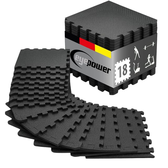 eyepower Bodenschutzmatten 30 x 30 x 1 cm 18er Set in Schwarz