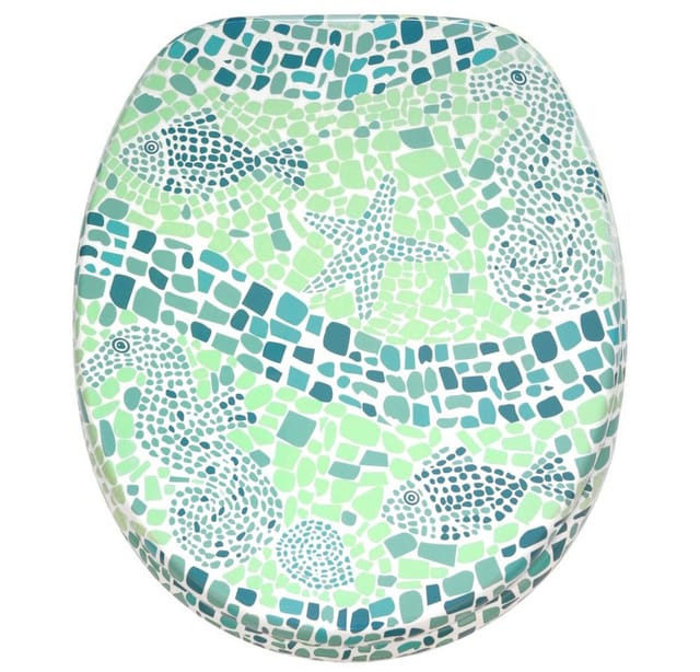 Sanilo WC Sitz mit Absenkautomatik Mosaic World Green, Hochwertiger und Stabiler Toilettendeckel aus Holz