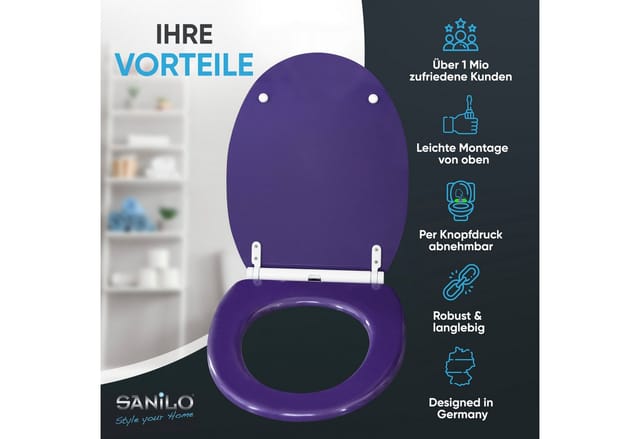 SANILO WC Sitz mit Absenkautomatik Top Fix Glitzer Lila
