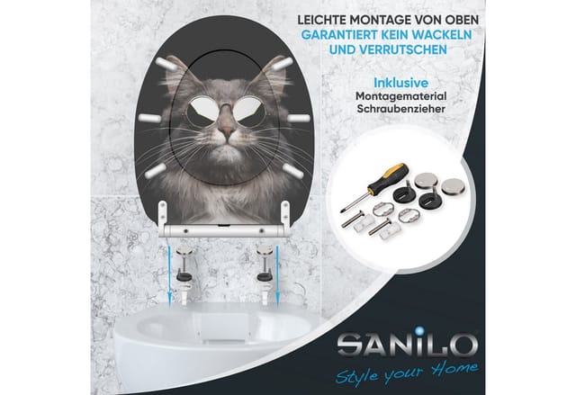 SANILO WC Sitz mit Absenkautomatik Top Fix Cool Cat