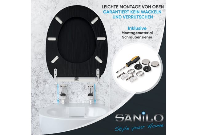 SANILO WC Sitz mit Absenkautomatik Top Fix Black Wood