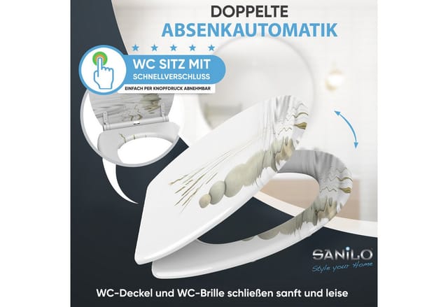 Sanilo WC Sitz mit Absenkautomatik Balance, Hochwertiger und Stabiler Toilettendeckel aus Holz