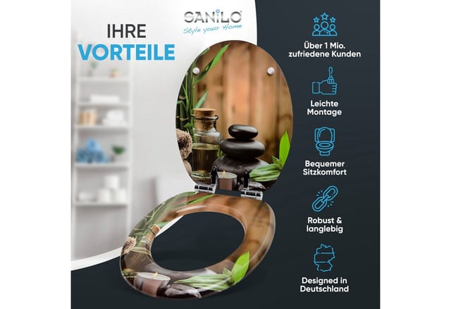 Sanilo WC Sitz mit Absenkautomatik Spa, Hochwertiger und Stabiler Toilettendeckel aus Holz