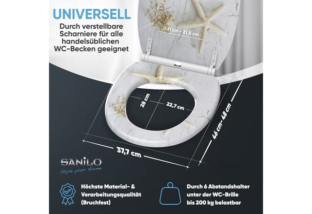Sanilo WC Sitz mit Absenkautomatik Seestern, Hochwertiger und Stabiler Toilettendeckel aus Holz