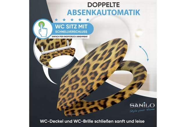 SANILO WC Sitz mit Absenkautomatik Top Fix Leopardenfell