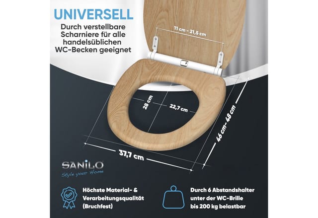 Sanilo WC Sitz mit Absenkautomatik Holz, Hochwertiger und Stabiler Toilettendeckel aus Holz