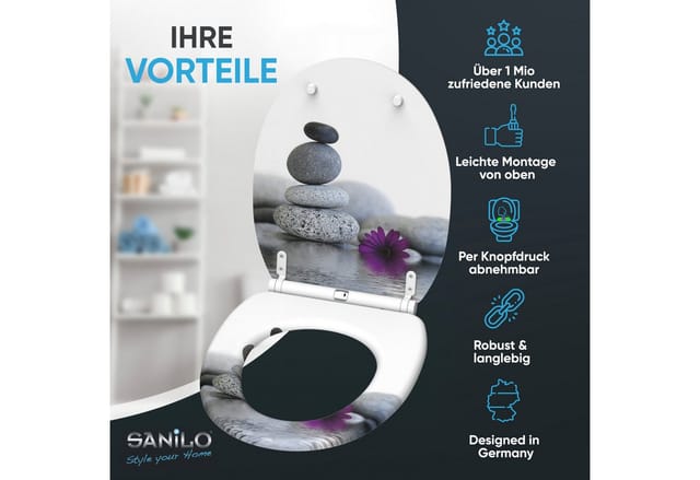 Sanilo WC Sitz mit Absenkautomatik Energy Stones, Hochwertiger und Stabiler Toilettendeckel aus Holz