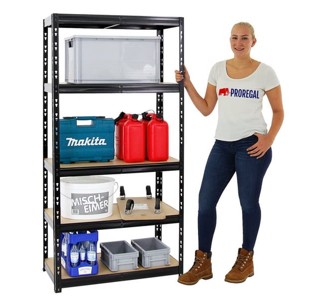 PROREGAL Schwerlastregal Tiger HxBxT 180 x 90 x 45 cm Fachlast 265 kg 5-Ebenen Schwarz
