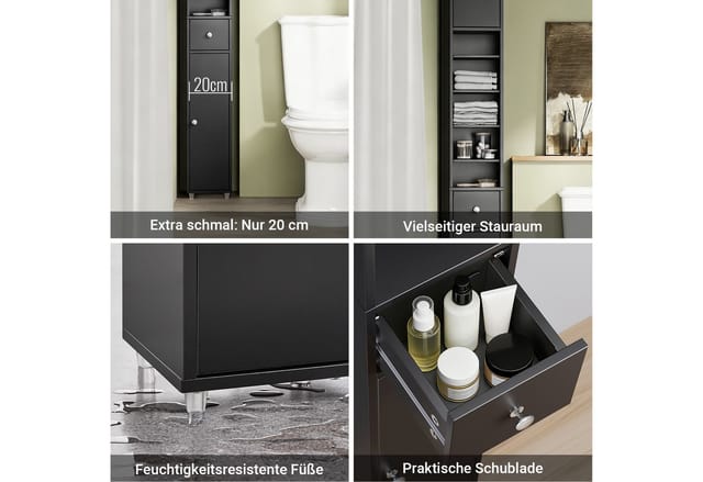 SoBuy Badzimmerschrank Hochschrank mit verstellbaren Einlegeböden 20x180x20cm Schwarz BZR34-SCH