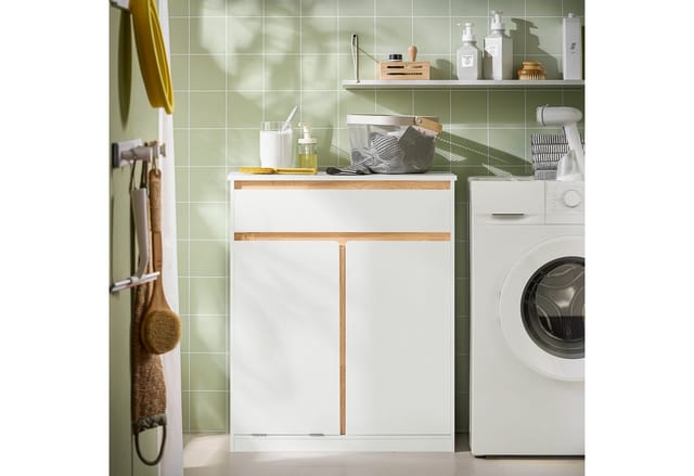 SoBuy Badezimmerschrank Wäscheschrank Wäschesack Wäschekorb Weiß BZR79-W
