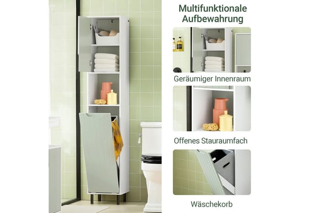 SoBuy Hochschrank mit Wäschesack Badezimmerschrank Wäscheschrank BZR137-GR