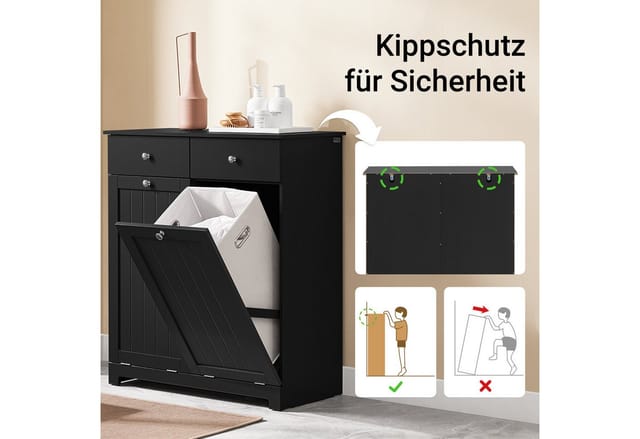 SoBuy Wäscheschrank mit 2 Wäschesäcken Wäschekorb Badschrank BZR33-SCH