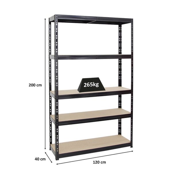 PROREGAL Schwerlastregal Giant Tiger HxBxT 200 x 120 x 40 cm Fachlast 265 kg 5-Ebenen Schwarz