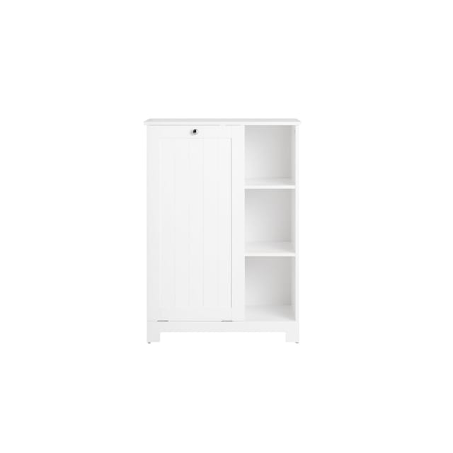 SoBuy Badschrank mit ausklappbarem Wäschesack Holz Weiß BZR105-W