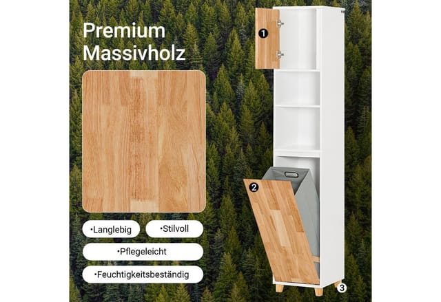 SoBuy Badezimmerschrank mit ausklappbarem Wäschesacken MDF Weiß BZR74-W