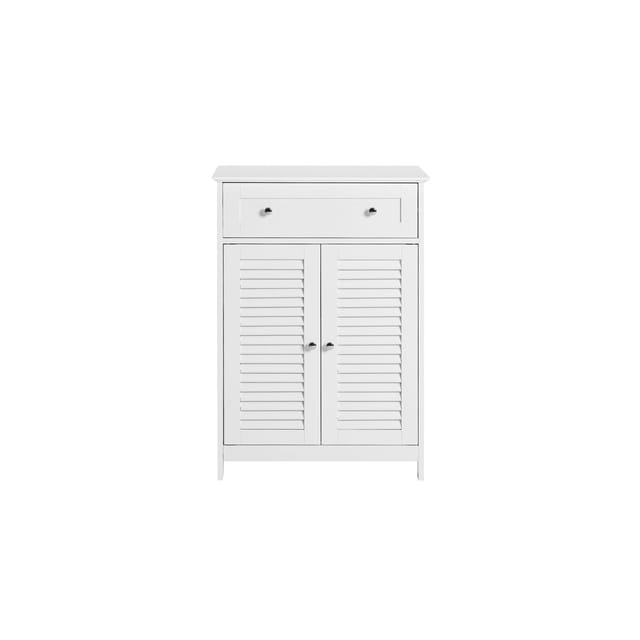 SoBuy Badezimmerschrank Sideboard mit Schublade und Lamellentüren 60x87x35cm Weiß FRG238-W
