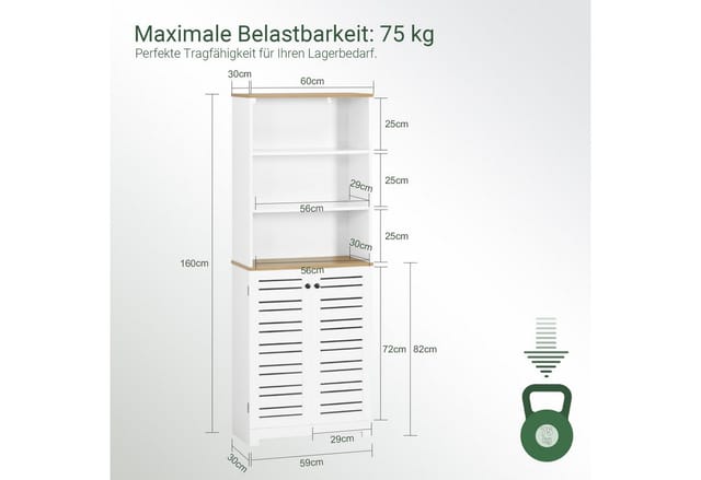 SoBuy Badezimmerschrank mit 3 Fächern und 2 Türen MDF Weiß BZR44-W