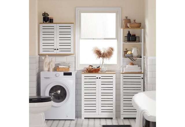 SoBuy Badschrank mit Lamellentüren Kommode Badezimmerschrank Weiß-Natur BZR41-W