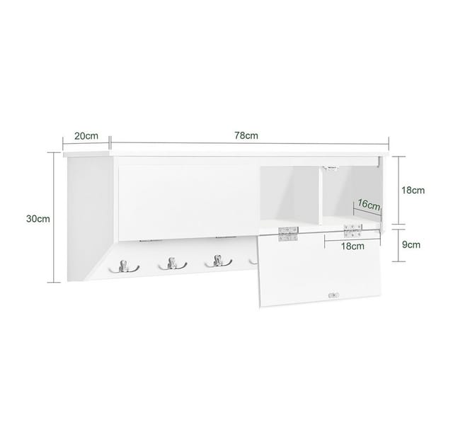 SoBuy Wandgarderobe mit 2 Klappen und 5 Haken MDF Weiß FHK24-W