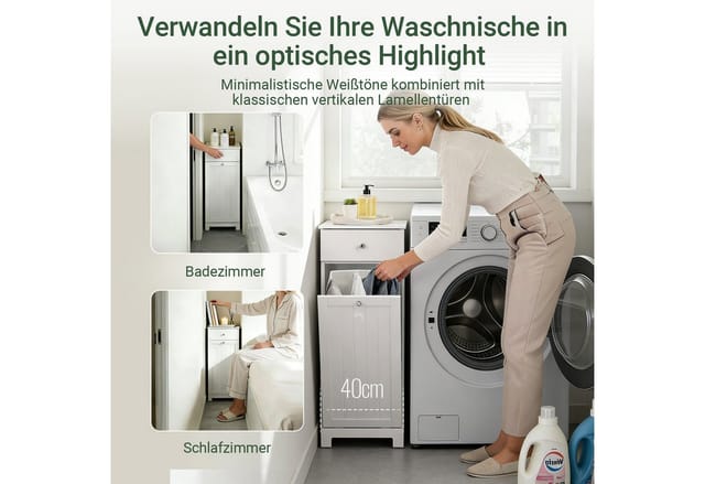 SoBuy Wäscheschrank mit ausklappbarem Wäschesack MDF Weiß BZR21-W