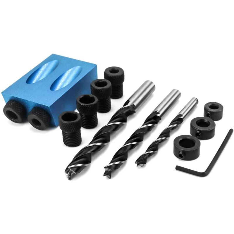 15-grad-taschenlochbohrlehre, Taschenlochbohrlehre, Dübelbohrer Für Die Holzbearbeitung, Mit Adapter Für 6/8/10-mm-löcher (14-teilig)