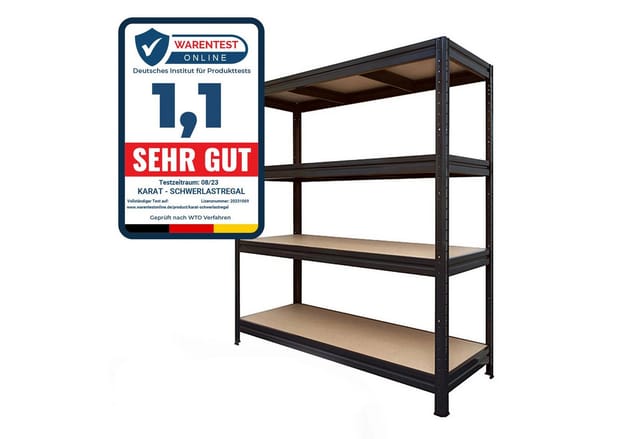 KARAT Schwerlastregal Weitspannregal Schwarz Gesamtlast 1200 kg - 180 x 200 x 60 cm