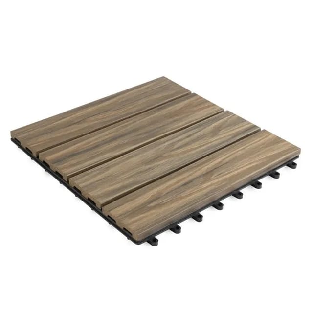 KARAT WPC Klickfliese Classic Wetterbeständige Terrassenfliese Mix Teak 30 x 30 cm