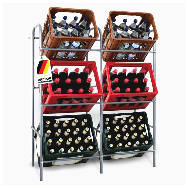 KARAT Flaschenkastenständer Rocket - Regal mit Wandbefestigung - Grau - Für 6 Kästen - 96 x 32,5 x 115,5 cm