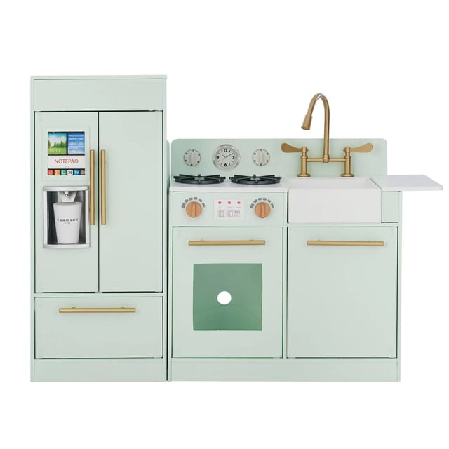 Teamson Kids Little Chef Charlotte Moderne Spielküche mit Zubehör Mint Gold
