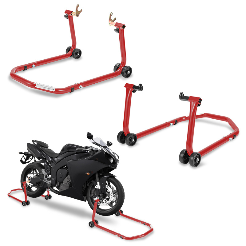 Tolletour Motorradständer 2er-set Für Vorder- Und Hinterrad, Stahl, Verstellbar, Farbe Rot
