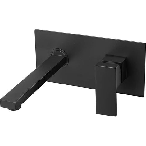 – Wandmontierte Waschtischarmatur – Warm- Und Kaltwasserarmatur – Oberfläche Aus Mattschwarzem Messing – Modernes, Quadratisches Design – Einfache Und Ästhetisch Ansprechende Montage