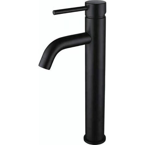 Hohe Waschtischarmatur Mit Einhebelmischer Für Aufsatzwaschbecken, Inklusive Wasserzuleitungen, Mattschwarz
