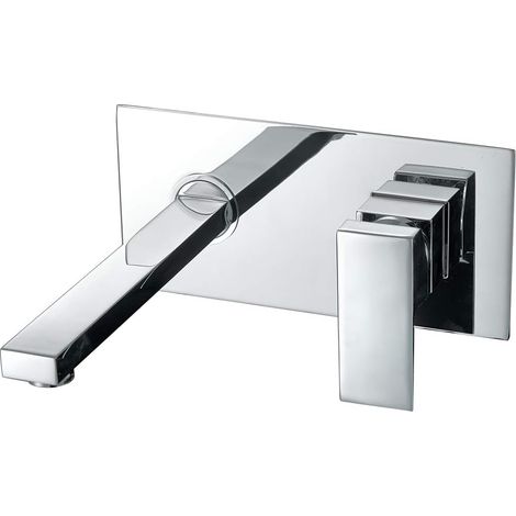 Wandmontierte Waschtischarmatur, Mischbatterie, Warm- Und Kaltwasser, Auslaufsicher, Messing, Chrom, Quadratische Waschtischarmatur